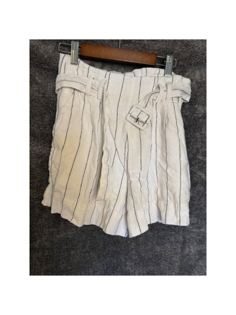Abercrombie & Fitch Linen Blend Striped Paperbag Waist Shorts White Blue Small